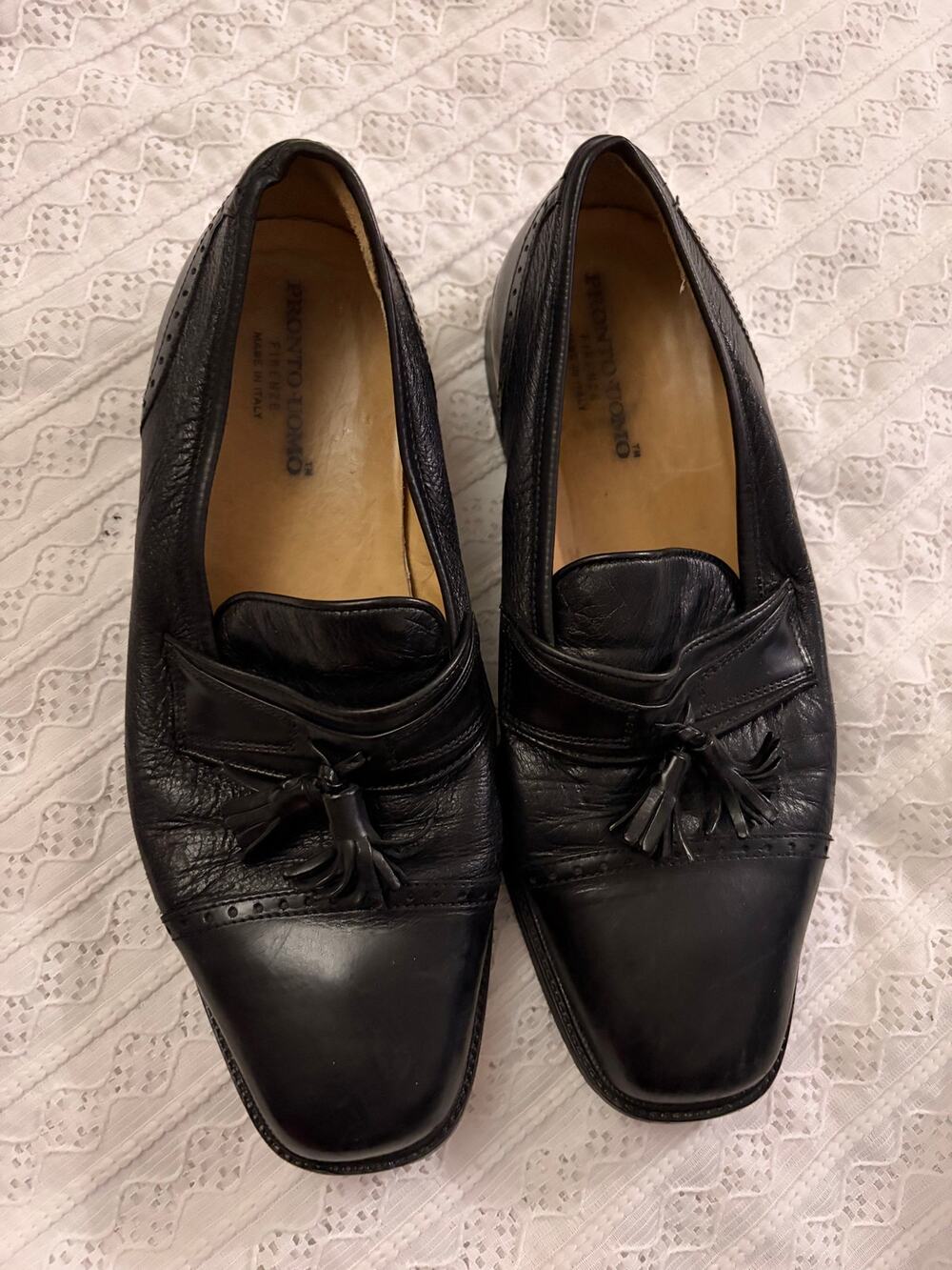Pronto Uomo Firenze Black Leather Tassel Loafers Italy Square Toe Size 10 Men's